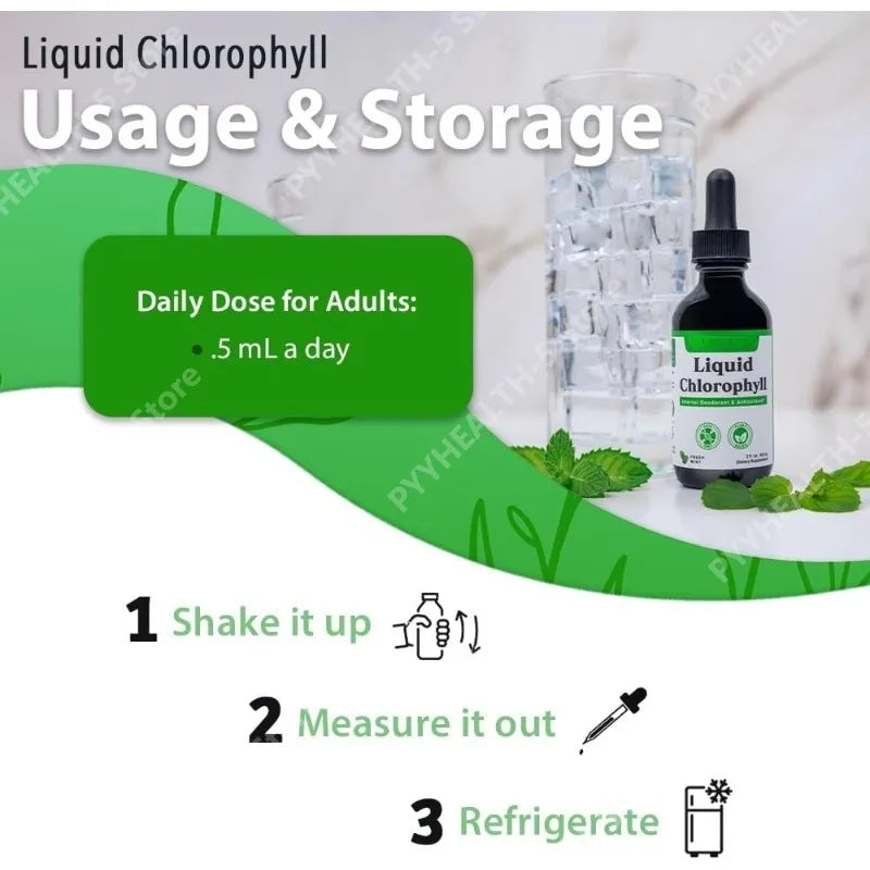 Liquid Chlorophyll Drops - Internal Deodorizer, Liver Detox, Immune Support, Promote Collagen for Hair & Skin, Stop Bad Breath