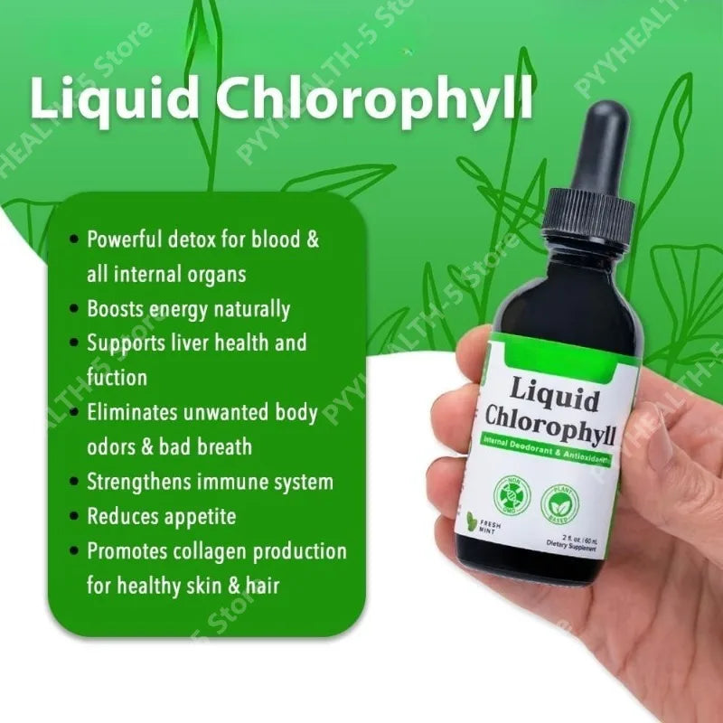 Liquid Chlorophyll Drops - Internal Deodorizer, Liver Detox, Immune Support, Promote Collagen for Hair & Skin, Stop Bad Breath