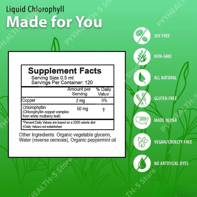 Liquid Chlorophyll Drops - Internal Deodorizer, Liver Detox, Immune Support, Promote Collagen for Hair & Skin, Stop Bad Breath